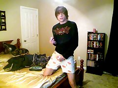 Twink wets his pants and shower head male masturbation - at Boy Feast!