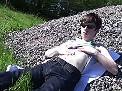 Matt gets conspicuous and jacks his cock in assorted positions male sex in outdoors